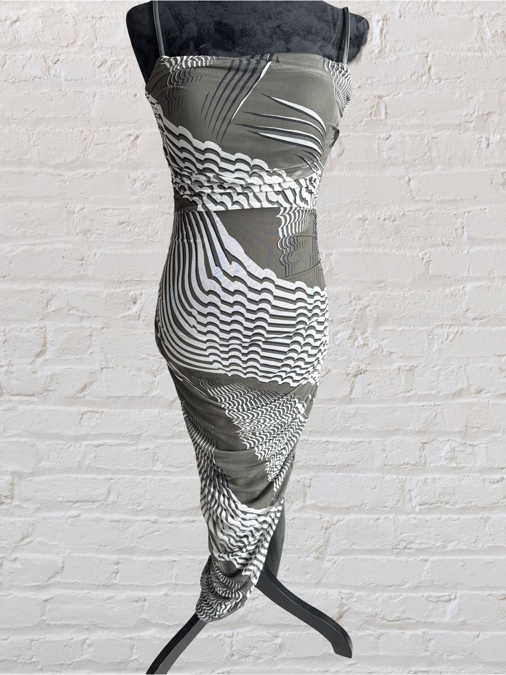 Express Olive and White Abstract Strap Midi Dress